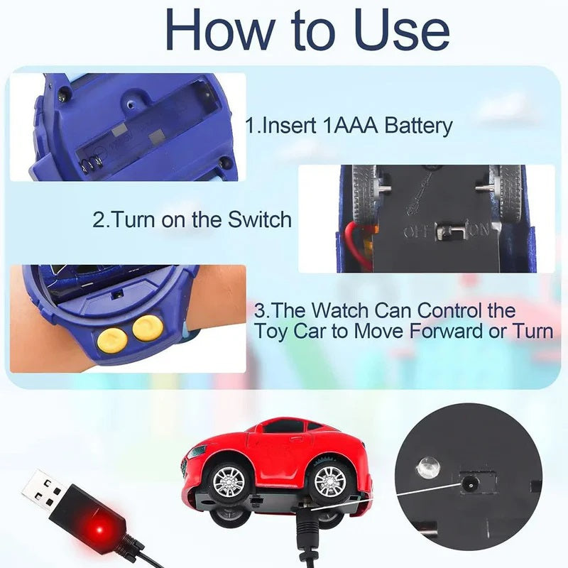 RC Mini Car Watch | Cartoon Toy Remote Control 2.4GHz USB Charging Wrist Watch